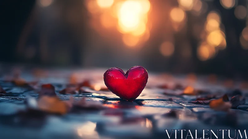 A Glowing Red Heart Rests Peacefully in Morning Light