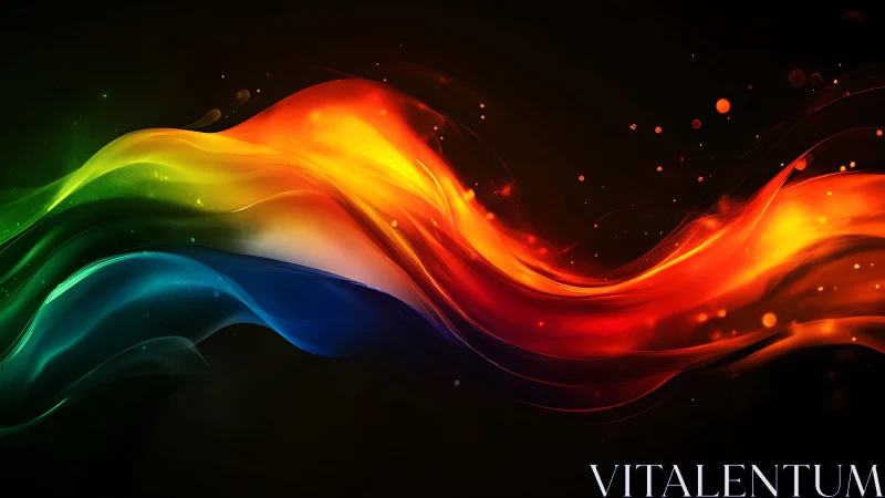 Radiant multicolor energy wave on deep black background.