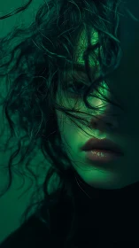 Soft neon mystery wrapped in curls and quiet shadows.