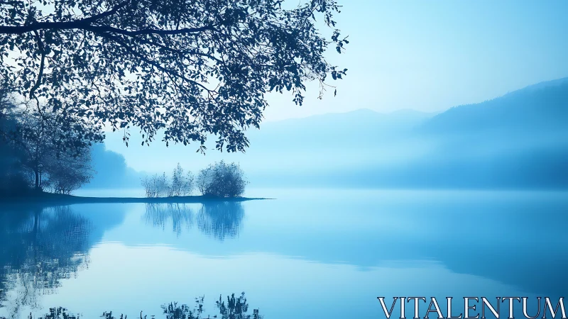 Gentle blue lake morning invites quiet reflection and calm