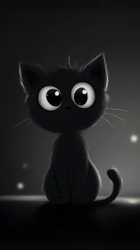 Stylized Black Cat with Luminous Eyes: Digital Character Study.