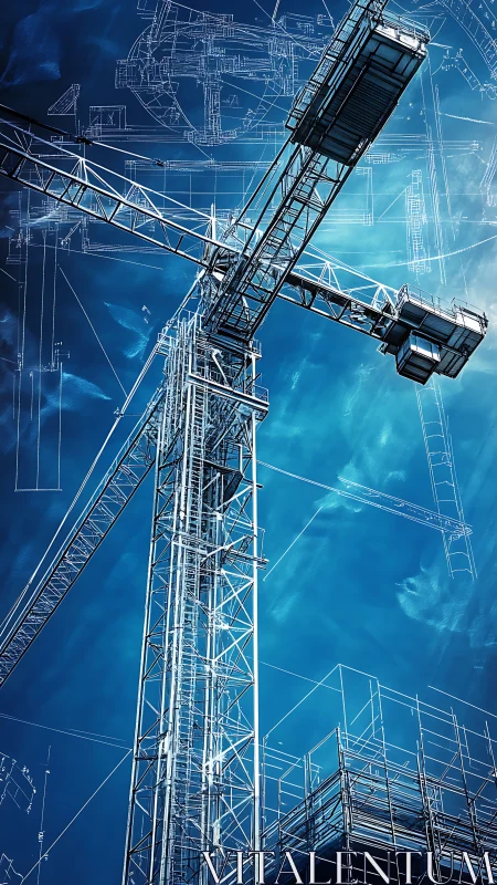 Industrial Vision: Blueprint and Crane Against Blue Sky