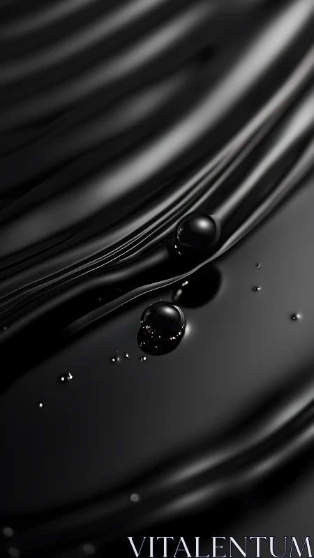 Glossy black liquid surface shows reflective droplets in motion