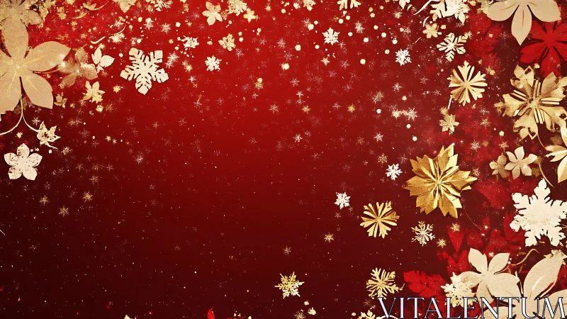 Festive red backdrop with cascading golden florals.