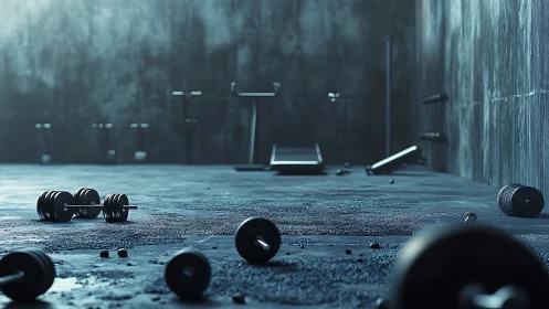 Echoes of iron in a lonely, dimly lit urban weight room.