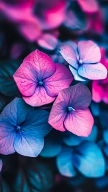 Neon-Tinted Hydrangea Blooms with Magenta and Cyan Color Grading
