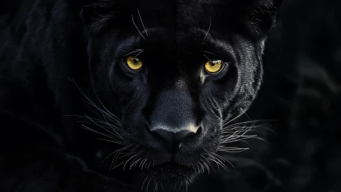 Black panther frontal head study with golden iris detail