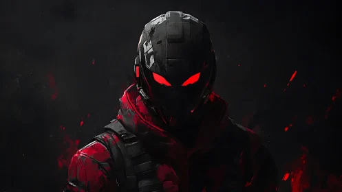 Midnight enforcer stares back through molten crimson eyes