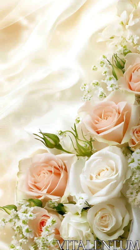 Elegant Floral Wedding Arrangement With Peach Roses and Cream Florals