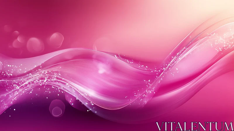 Abstract pink waves with sparkles and glowing bokeh lights background.