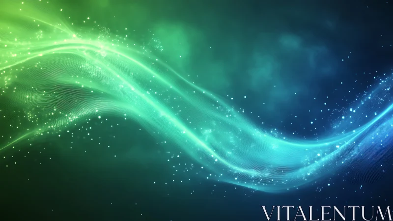 Bioluminescent waveforms arc across a deep cyan gradient field