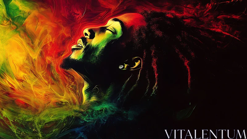 Vibrant digital portrait of man with dreadlocks in color.