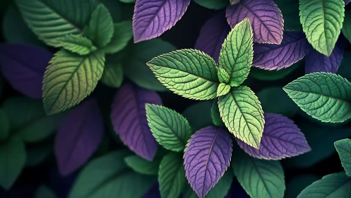 Iridescent mint foliage with teal and violet bicolor leaves.