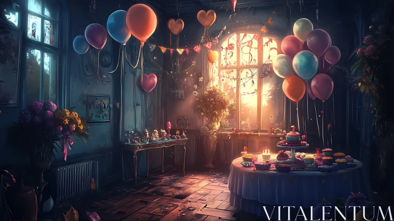 Illuminated Birthday Celebration Room With Glowing Balloons