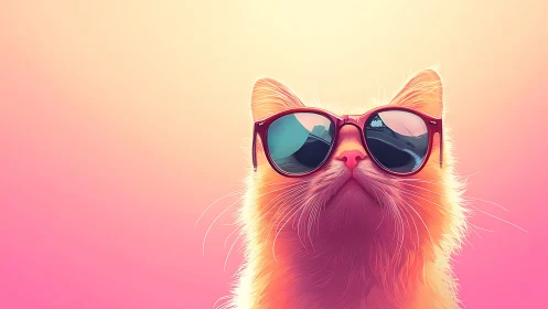Cool Cat with Sunglasses in Vibrant Gradient Light.