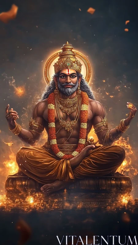 Divine yogic deity rendered in fiery cinematic digital realism