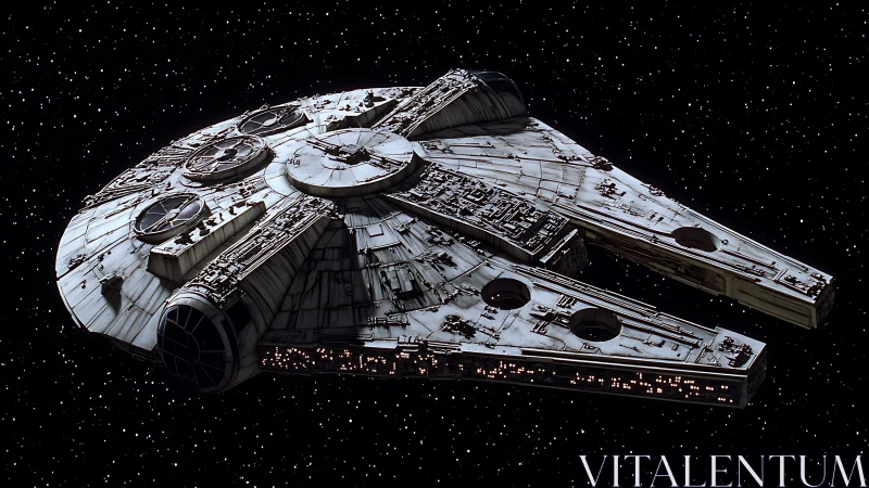 Beloved battered starship gliding through a quiet galaxy.