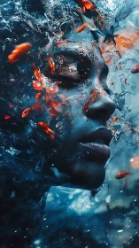 Dreaming tide folds a luminous face into swirling koi