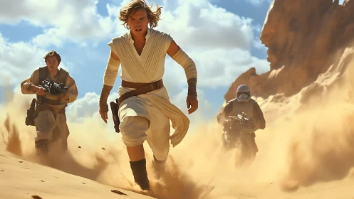 Dynamic desert pursuit renders volumetric sand motion and depth