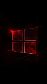 Red luminous quad-window matrix on deep black void field.