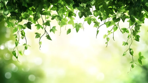 Sunlit Ivy Canopy with Soft Bokeh Gradient Background.