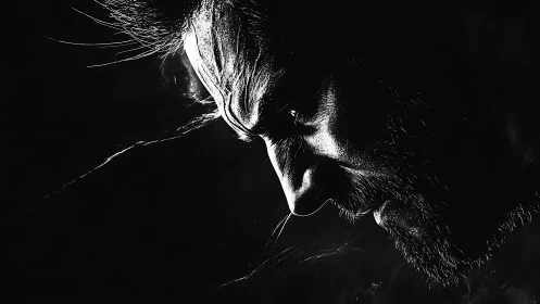 Stormlit profile of a brooding warrior carved in shadow.