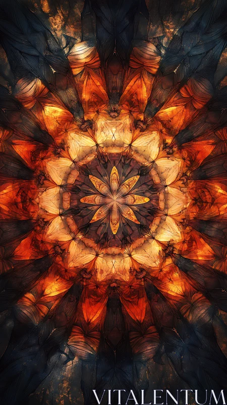 Luminous Ember Mandala of Wings and Petals in Bloom.