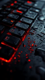 Wet mechanical keyboard glows with dramatic red backlight