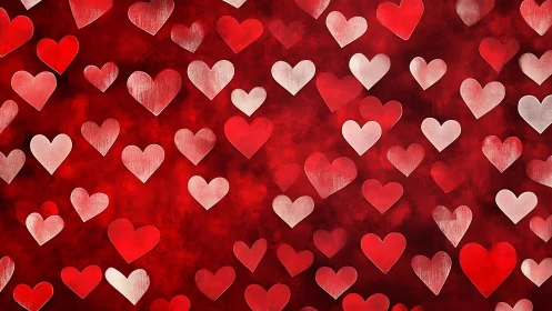 Red heart array against dark crimson background. Love motif.