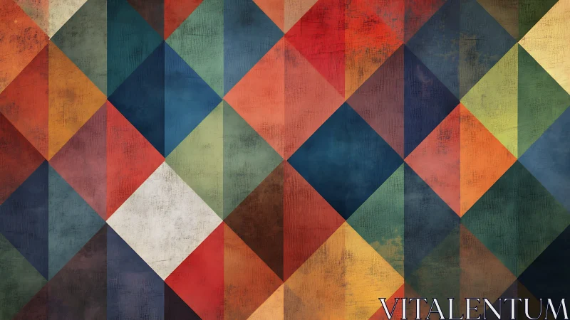 Geometric diamond grid with textured multicolor triangles.
