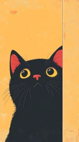 Black Cat with Golden Eyes Peeking Around Corner.