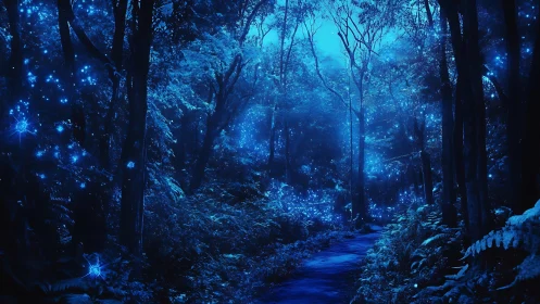 Luminous Forest Whispers: Bioluminescent Woodland Path.