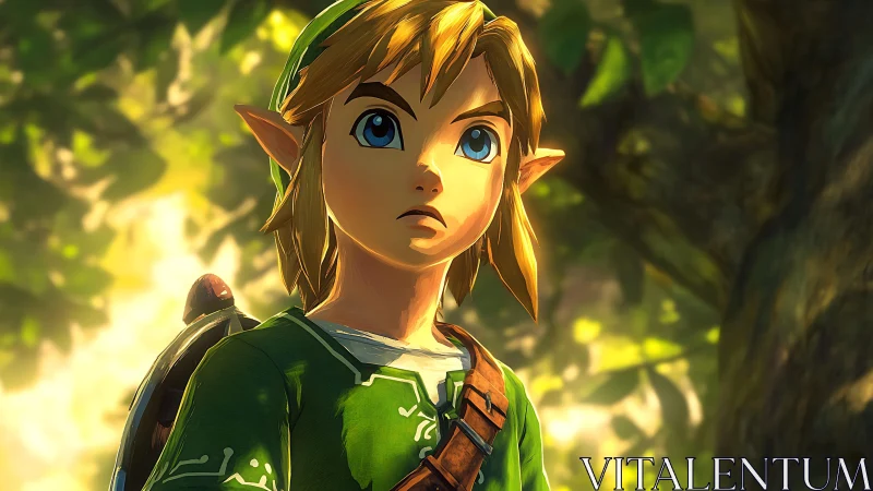 Elf warrior hero rendered in stylized forest backlighting.