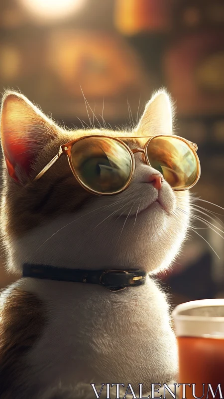 Feline Subject Wearing Tinted Optical Lenses with Urban Background.