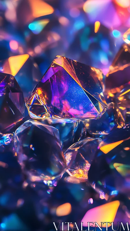 Prismatic crystal cluster under spectral bokeh illumination.