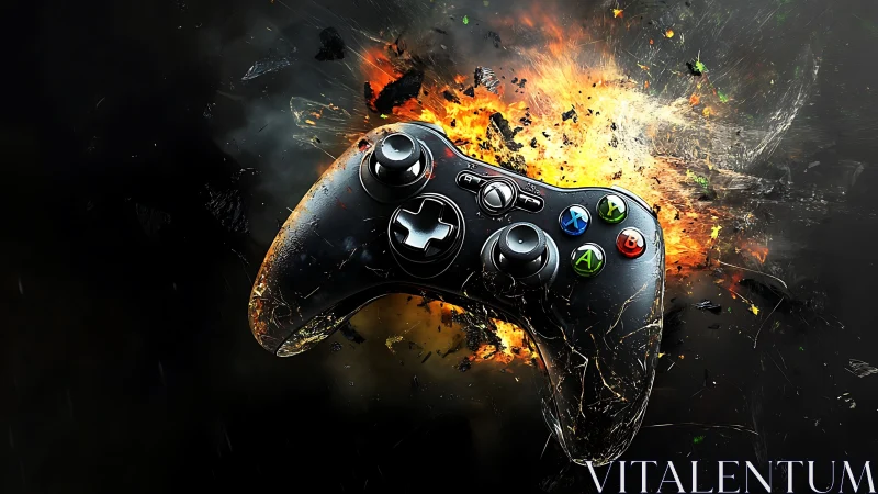 Gaming Controller in Explosive Destruction - High-Impact Composite Visualization