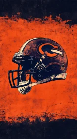 Chicago football helmet floats on gritty orange field.