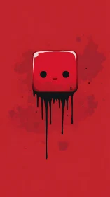 Dripping cube character quietly melts through scarlet silence