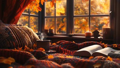 Autumn's Reading Sanctuary: Cozy Window Retreat.