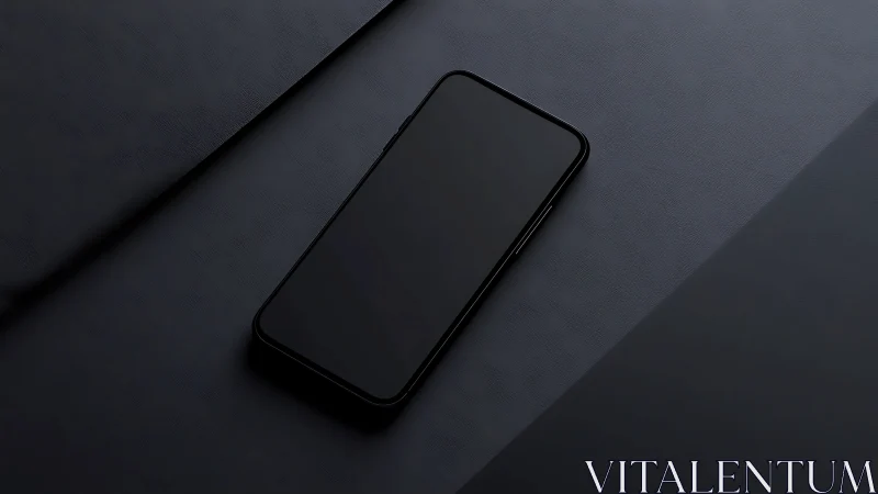 Black Smartphone Minimalist Display on Dark Layered Surface