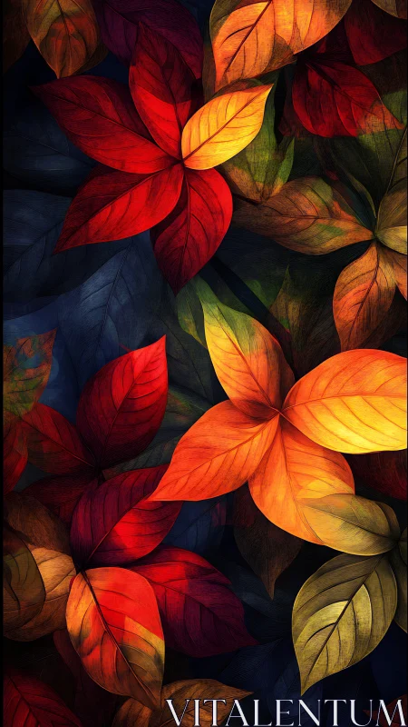 Layered multicolored autumn leaves overlap in dense arrangement