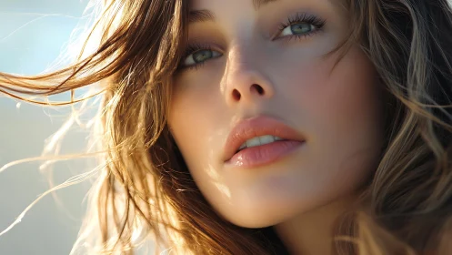 Close-up photoreal portrait of woman in soft daylight.