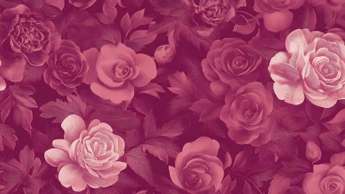 Layered Rose Composition in Monochromatic Magenta Palette
