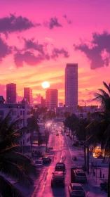 Neon sunset boulevard slipping into a dreamy city glow.