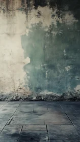 Weathered plaster wall with stained stone floor perspective