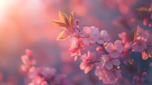 Cherry Blossoms in Warm Sunset Light.