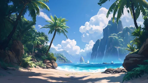 Tropical Paradise Cove with Towering Cliffs.