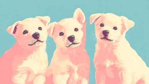 Triadic pastel canine portrait with stylized vector contours.