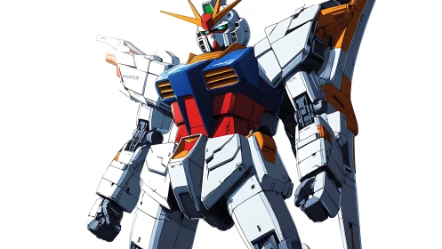 Humanoid combat mecha stands upright in dynamic anime pose