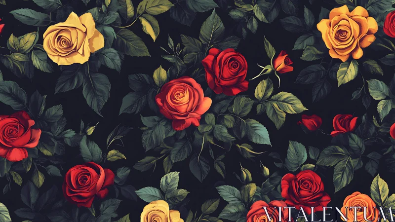 Vibrant Roses in Deep Floral Garden Composition.